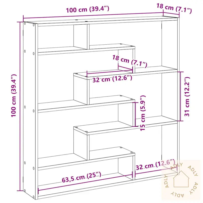 Kubeformet Vegghylle 7 Rom Hvit Konstruert Tre