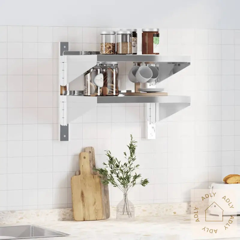 Vegghylle 2 Etasjer 50X40X48 Cm Sølv Rustfritt Stål
