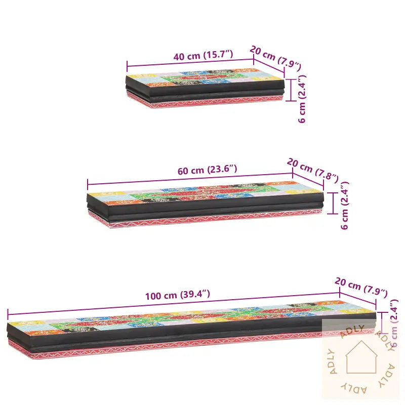 3-Delt Vegghylle Sett 100X20X6 Cm Solid Tre Mango