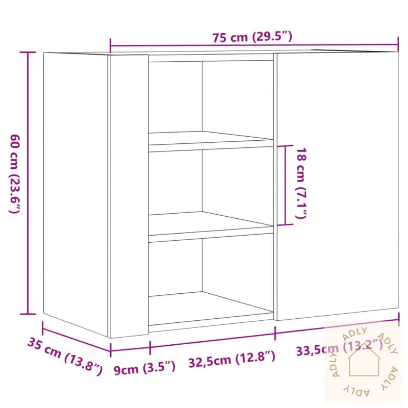 Veggskap Røkt Eik 75X35X60 Cm Konstruert Tre