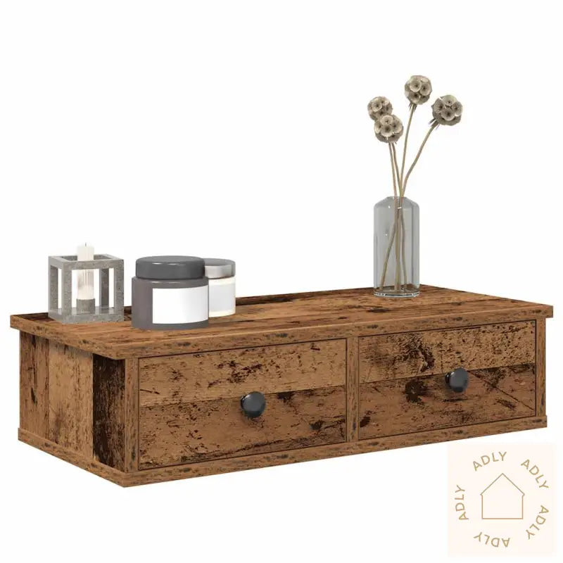 Vegghylle Med Skuffer Gammelt Tre 60X25X15 Cm Konstruert Tre