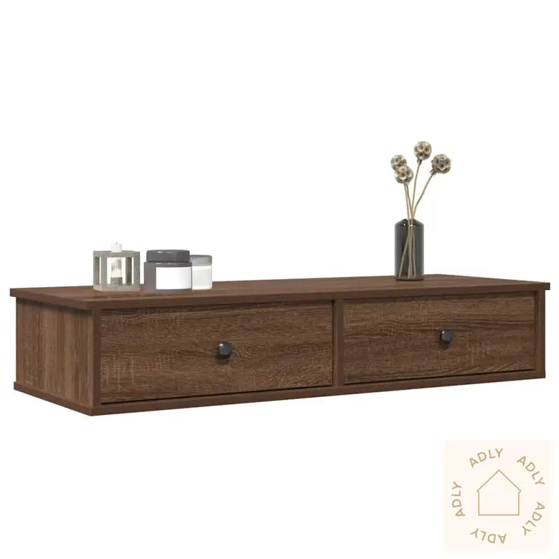 Vegghylle Med Skuffer Brun Eik 100X37,5X19 Cm Konstruert Tre