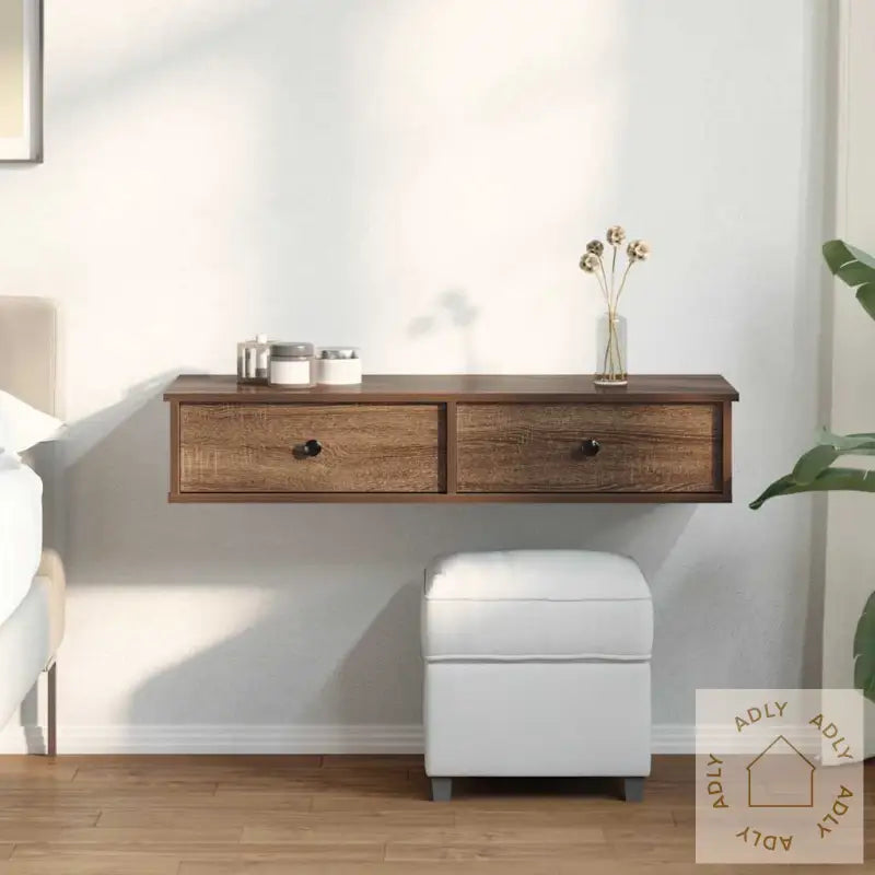 Vegghylle Med Skuffer Brun Eik 100X37,5X19 Cm Konstruert Tre