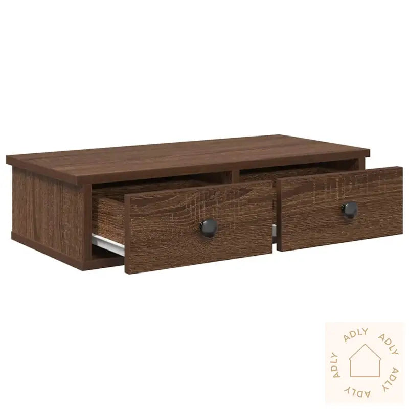 Vegghylle Med Skuffer Brun Eik 60X25X15 Cm Konstruert Tre