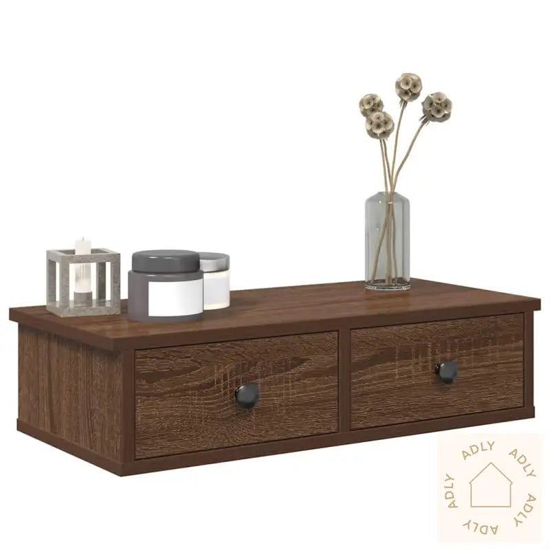 Vegghylle Med Skuffer Brun Eik 60X25X15 Cm Konstruert Tre