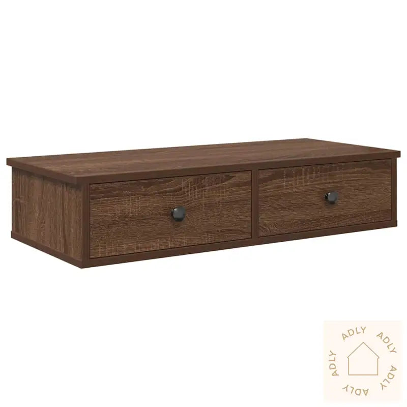 Vegghylle Med Skuffer Brun Eik 80X31X17 Cm Konstruert Tre