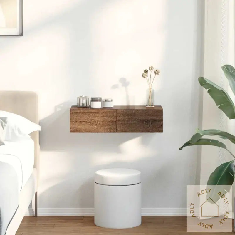 Vegghylle Med Skuffer Brun Eik 60X26,5X15 Cm Konstruert Tre