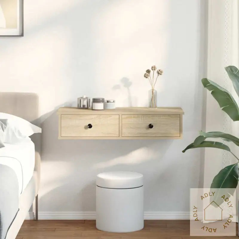 Vegghylle Med Skuffer Sonoma Eik 80X31X17 Cm Konstruert Tre