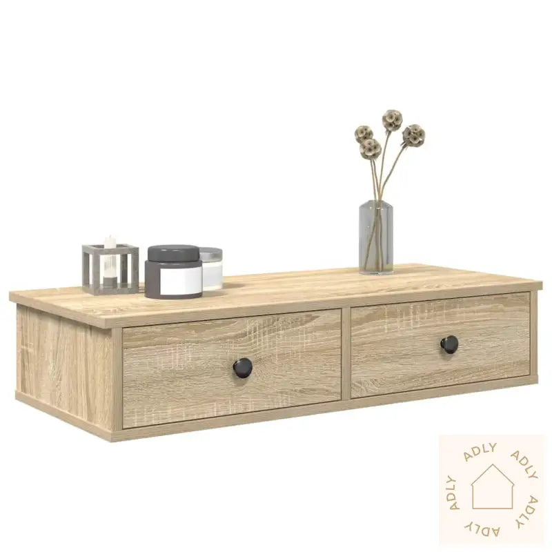 Vegghylle Med Skuffer Sonoma Eik 80X31X17 Cm Konstruert Tre