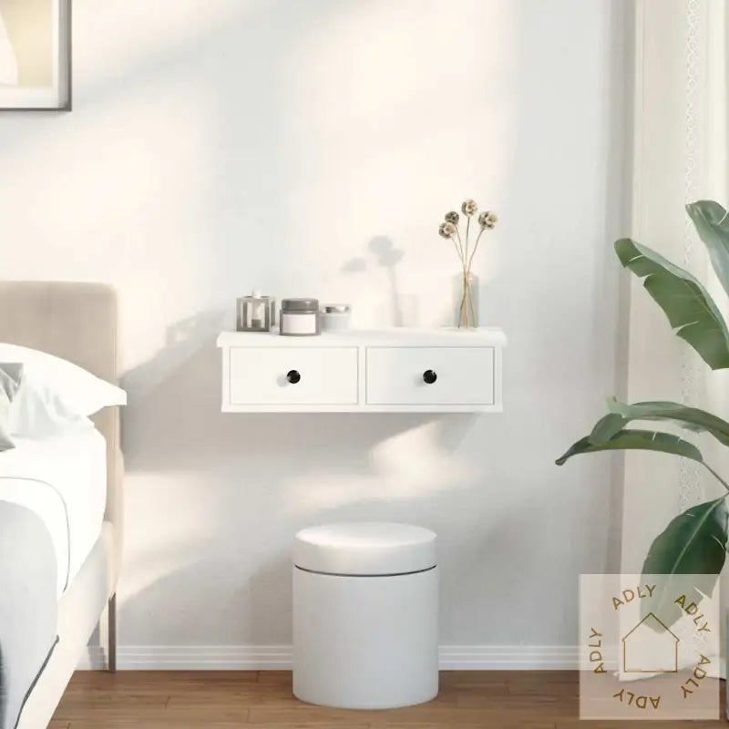 Vegghylle Med Skuffer Hvit 60X25X15 Cm Konstruert Tre