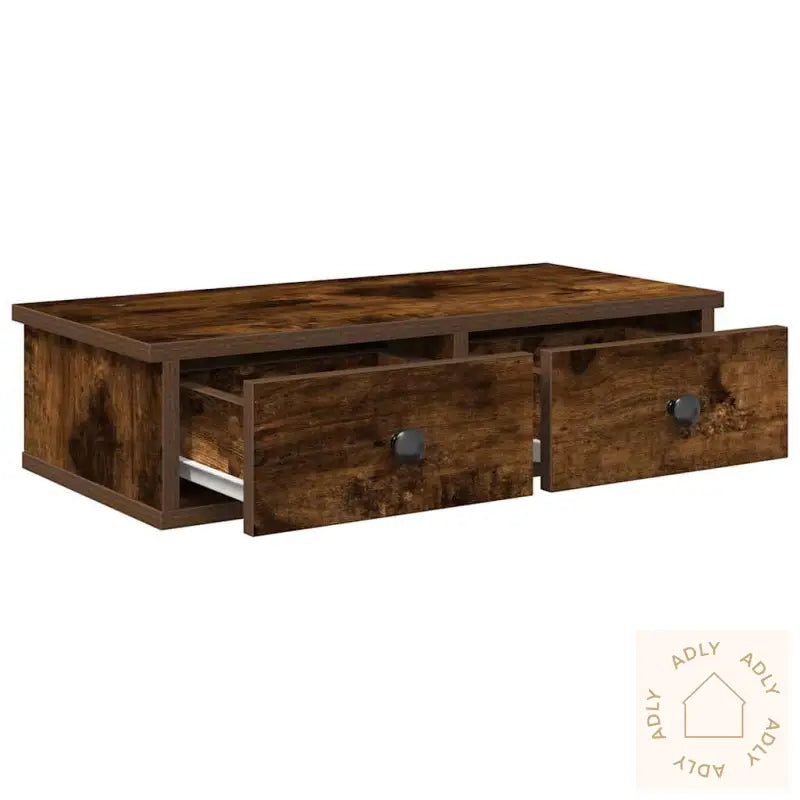 Vegghylle Med Skuffer Røkt Eik 60X25X15 Cm Konstruert Tre