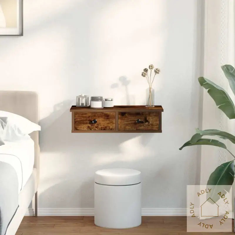 Vegghylle Med Skuffer Røkt Eik 60X25X15 Cm Konstruert Tre