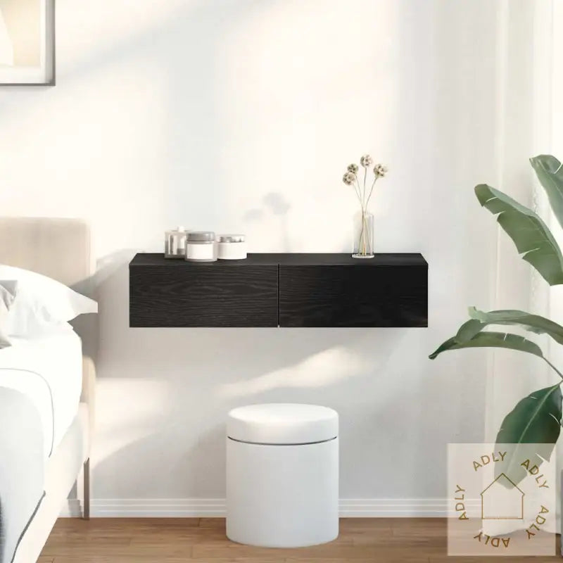 Vegghylle Med Skuffer Svart 80X33X17 Cm Konstruert Tre
