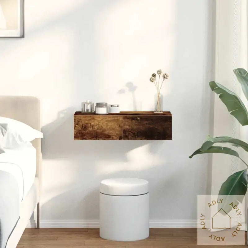 Vegghylle Med Skuffer Røkt Eik 60X26,5X15 Cm Konstruert Tre