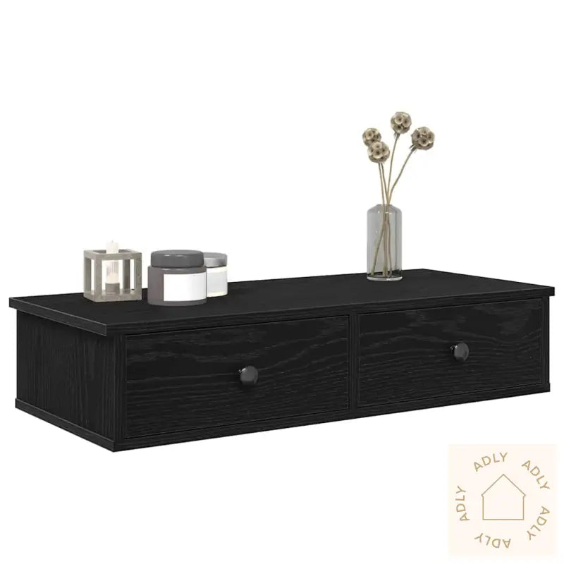 Vegghylle Med Skuffer Svart 80X31X17 Cm Konstruert Tre