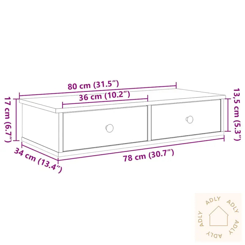 Vegghylle Med Skuffer Svart 80X31X17 Cm Konstruert Tre