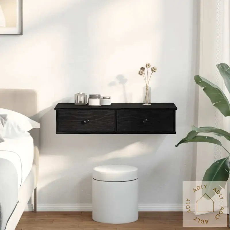 Vegghylle Med Skuffer Svart 80X31X17 Cm Konstruert Tre