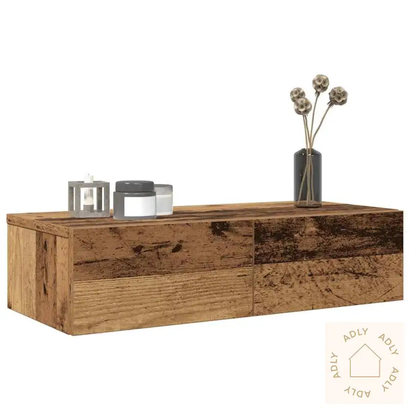 Vegghylle Med Skuffer Gammelt Tre 60X26,5X15 Cm Konstruert Tre