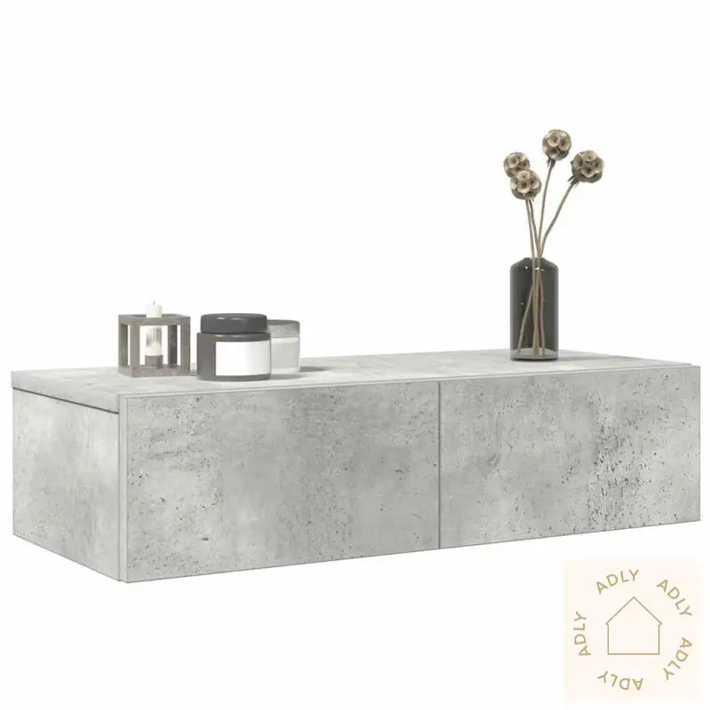 Vegghylle Med Skuffer Betonggrå 60X26,5X15 Cm Konstruert Tre
