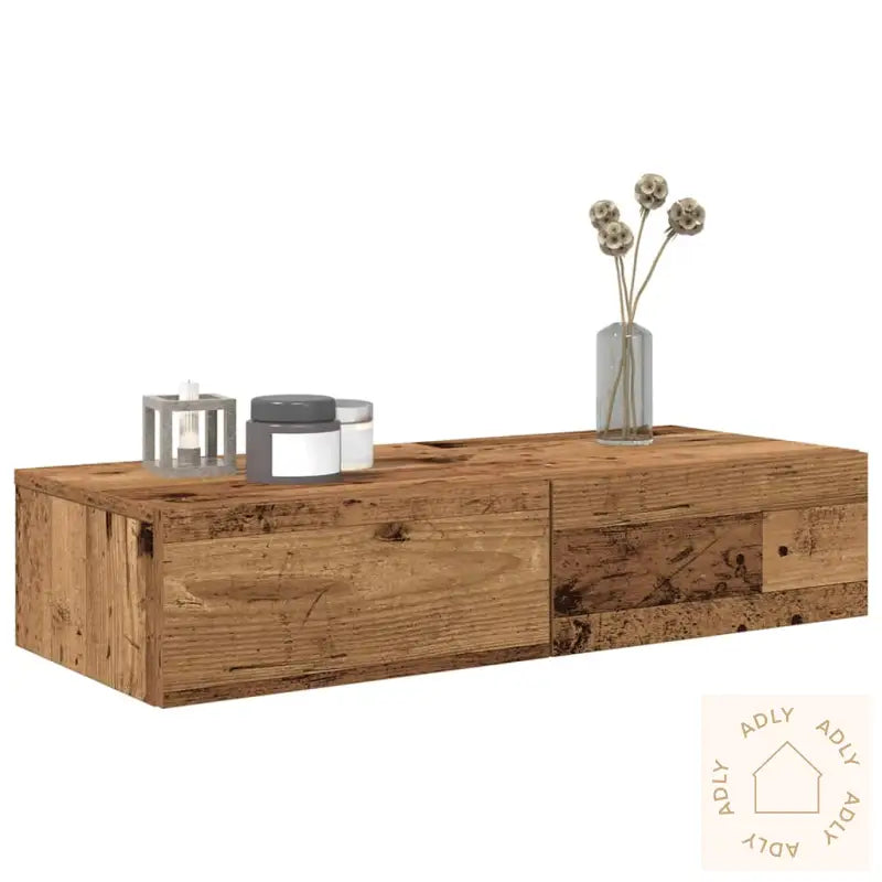 Vegghylle Med Skuffer Gammelt Tre 80X33X17 Cm Konstruert Tre