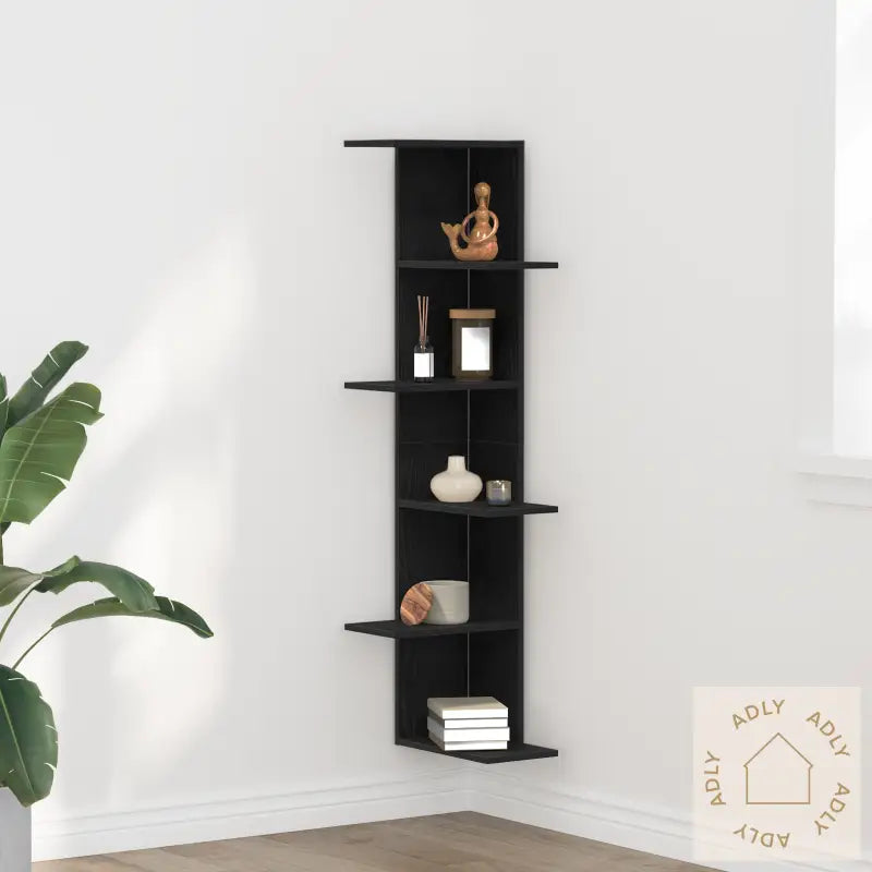 Vegghjørnehylle Svart Eik 36,5X36,5X140 Cm Konstruert Tre