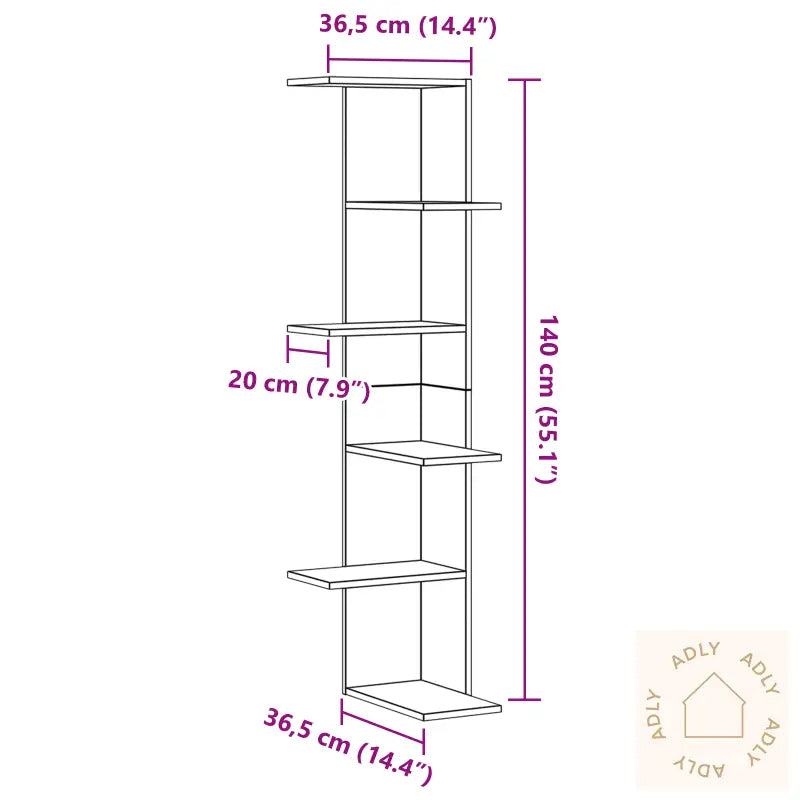 Vegghjørnehylle Svart Eik 36,5X36,5X140 Cm Konstruert Tre