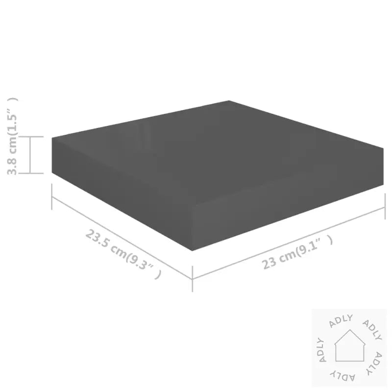 Flytende Vegghylle Høyglans Grå 23X23,5X3,8 Cm Mdf
