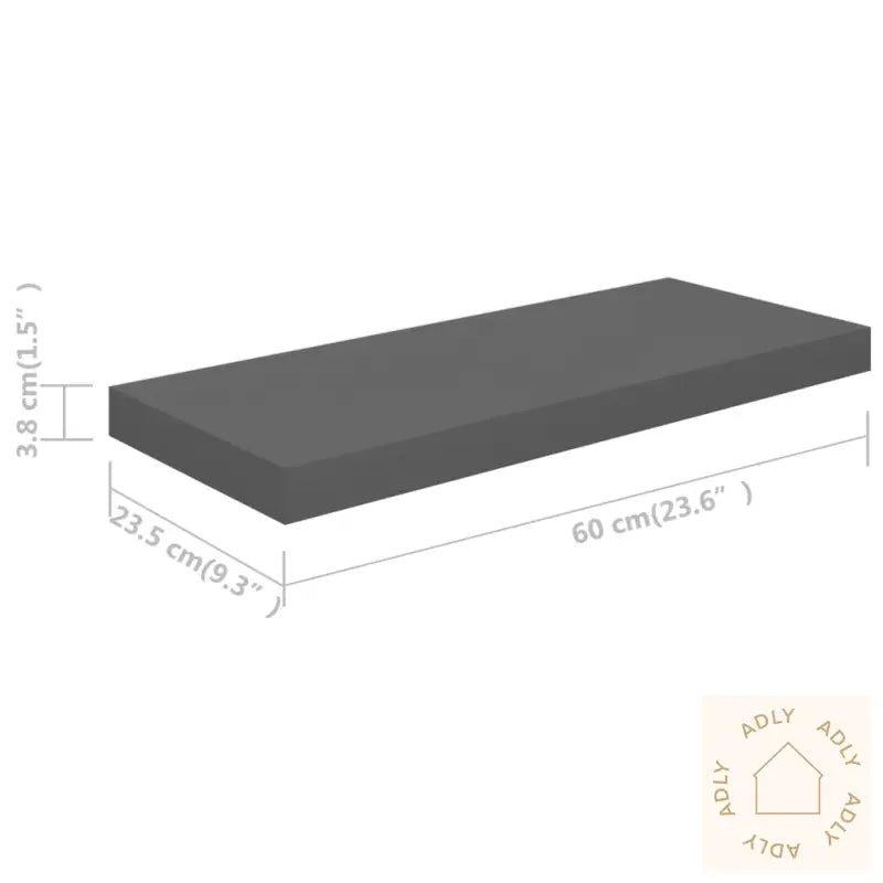 Flytende Vegghylle Høyglans Grå 60X23,5X3,8 Cm Mdf