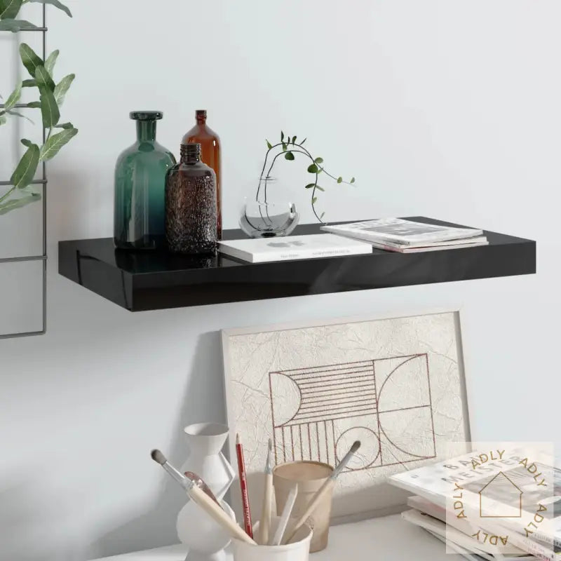 Flytende Vegghylle Høyglans Svart 50X23X3,8 Cm Mdf
