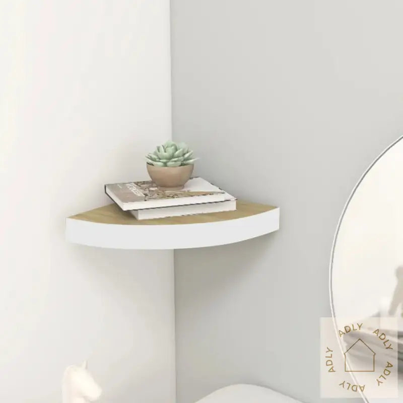 Hjørnehylle Vegghengt Eik Og Hvit 25X25X3,8 Cm Mdf