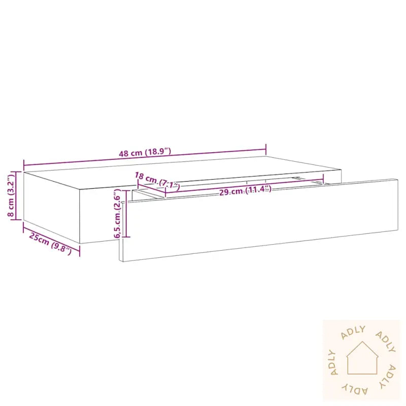 Vegghylle Med Skuff Svart 48X25X8 Cm