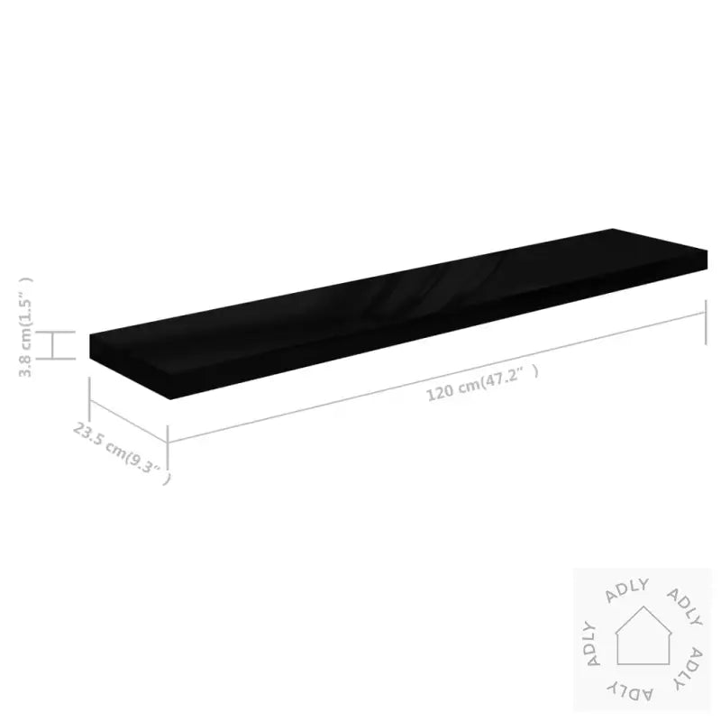 Flytende Vegghylle Høyglans Svart 120X23,5X3,8 Cm Mdf