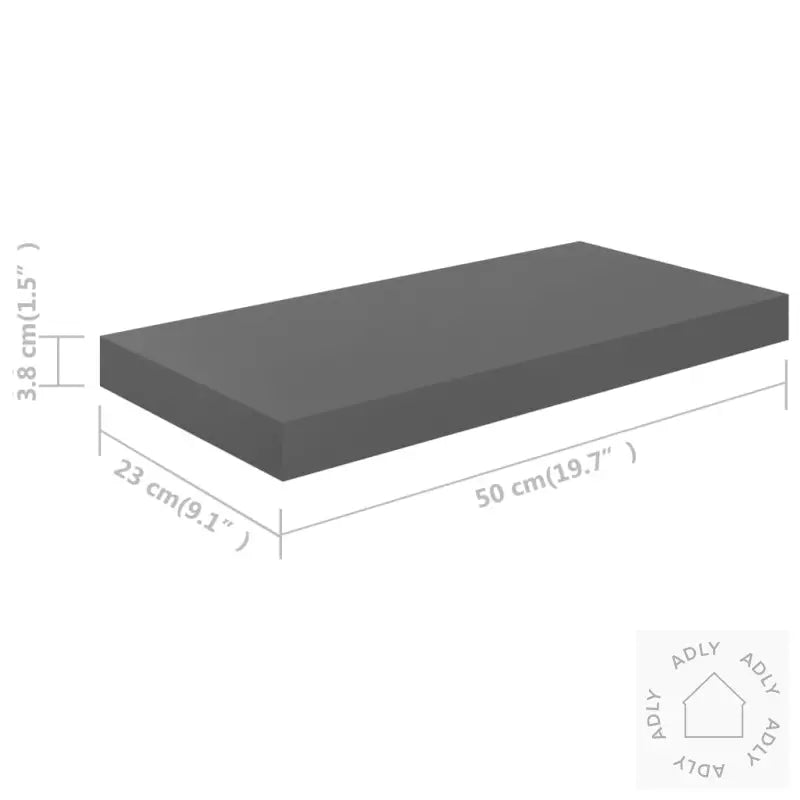 Flytende Vegghylle Høyglans Grå 50X23X3,8 Cm Mdf