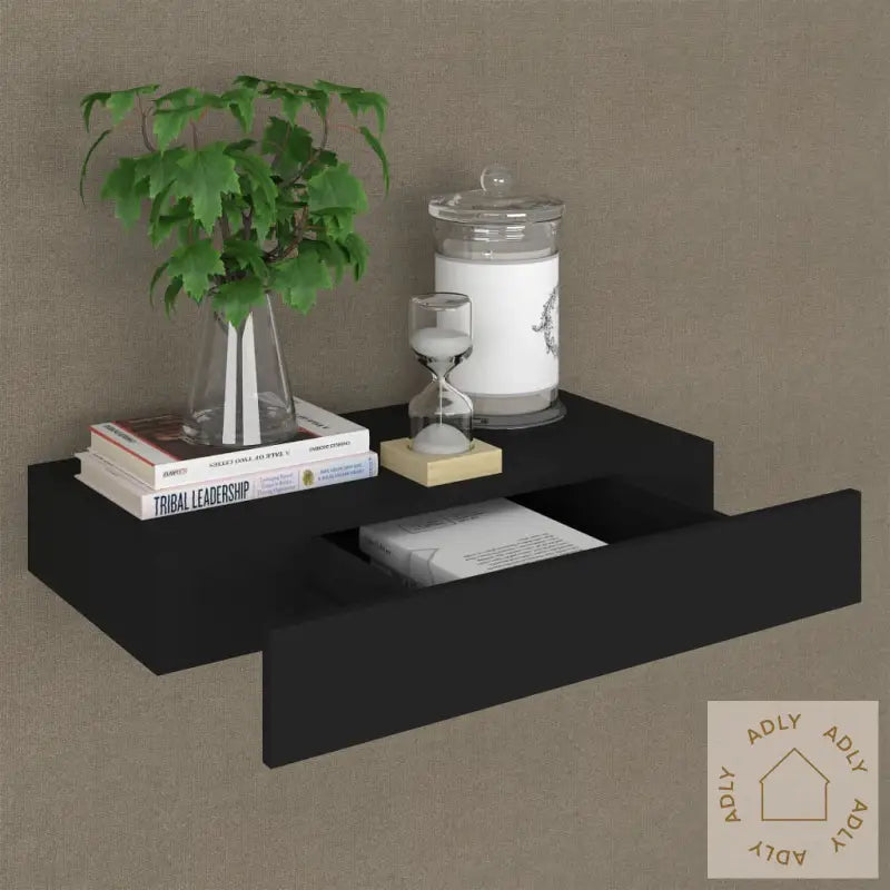 Vegghylle Med Skuff Svart 48X25X8 Cm