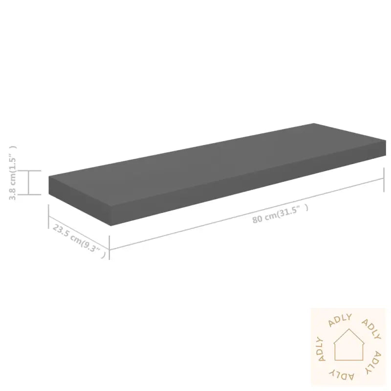 Flytende Vegghylle Høyglans Grå 80X23,5X3,8 Cm Mdf