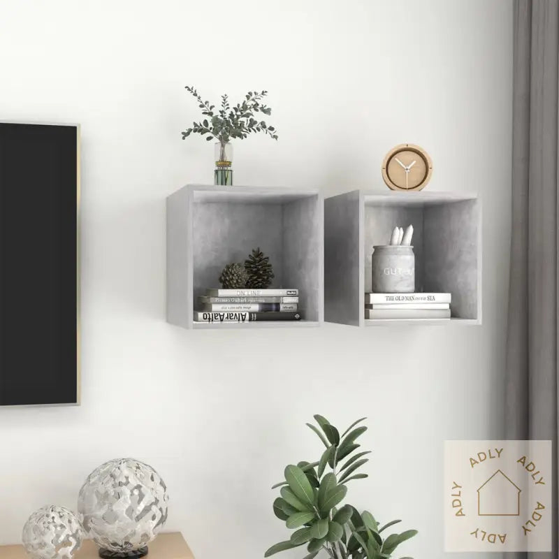 Veggskap I 2 Stk 37X37X37 Cm Konstruert Tre Betonggrå
