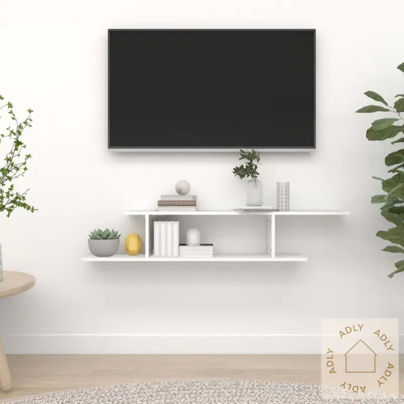 Veggmontert Tv-Hylle Hvit 125X18X23 Cm Konstruert Tre