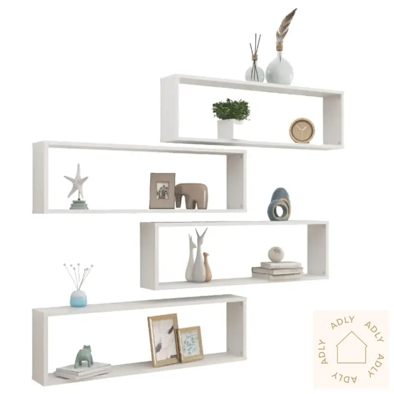 Vegghyller Kube 4 Stk Høyglans Hvit 100X15X30 Cm Konstruert Tre