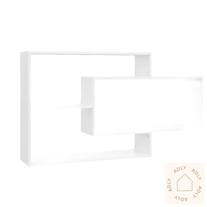 White vegghyller med mål for stilfull lagring hjemme i åpne rom