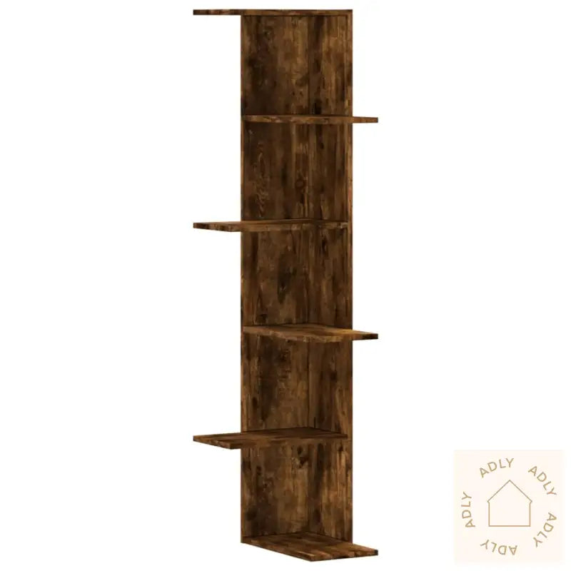 Veggmontert Hjørnehylle Røkt Eik 36,5X36,5X140Cm Konstruert Tre