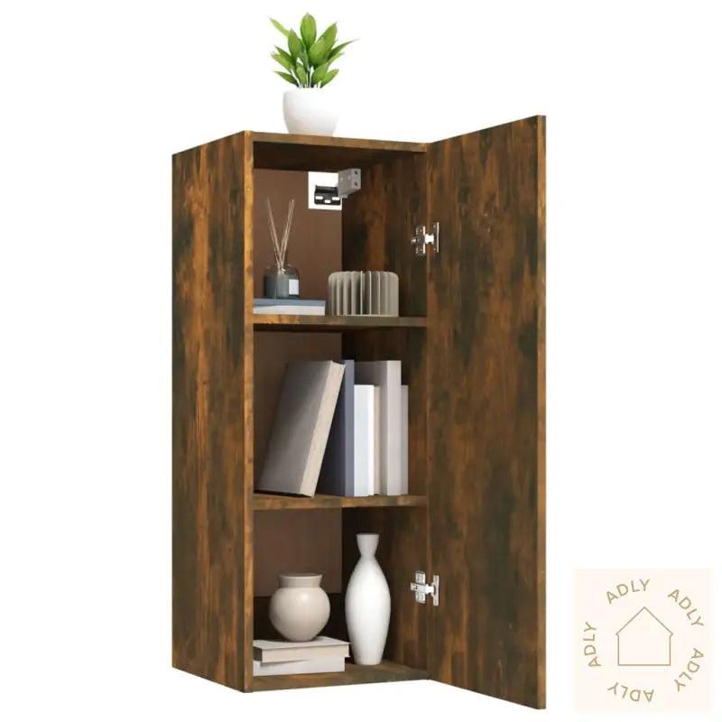 Veggskap Røkt Eik 34,5X34X90 Cm Konstruert Tre