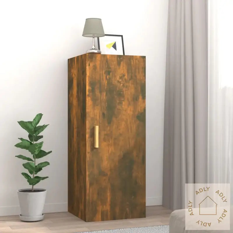 Veggskap Røkt Eik 34,5X34X90 Cm Konstruert Tre