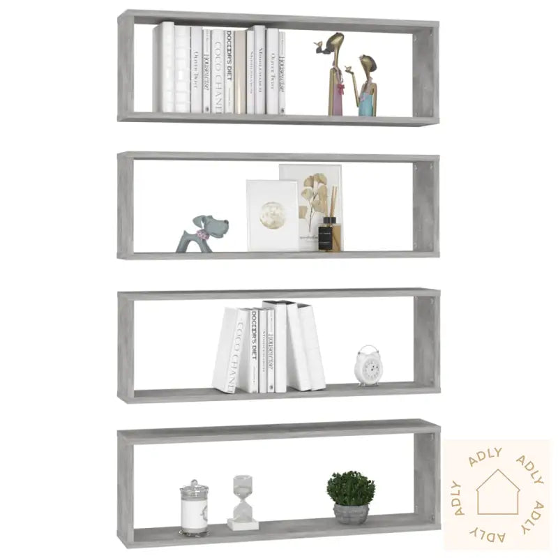 Vegghyller Kube 4 Stk Betonggrå 80X15X26,5 Cm Konstruert Tre