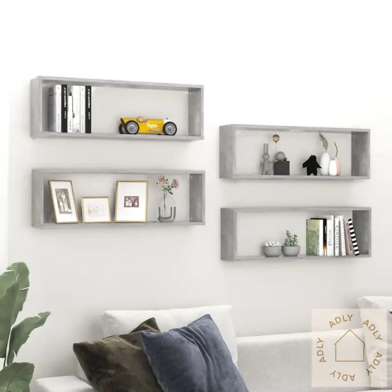 Vegghyller Kube 4 Stk Betonggrå 80X15X26,5 Cm Konstruert Tre