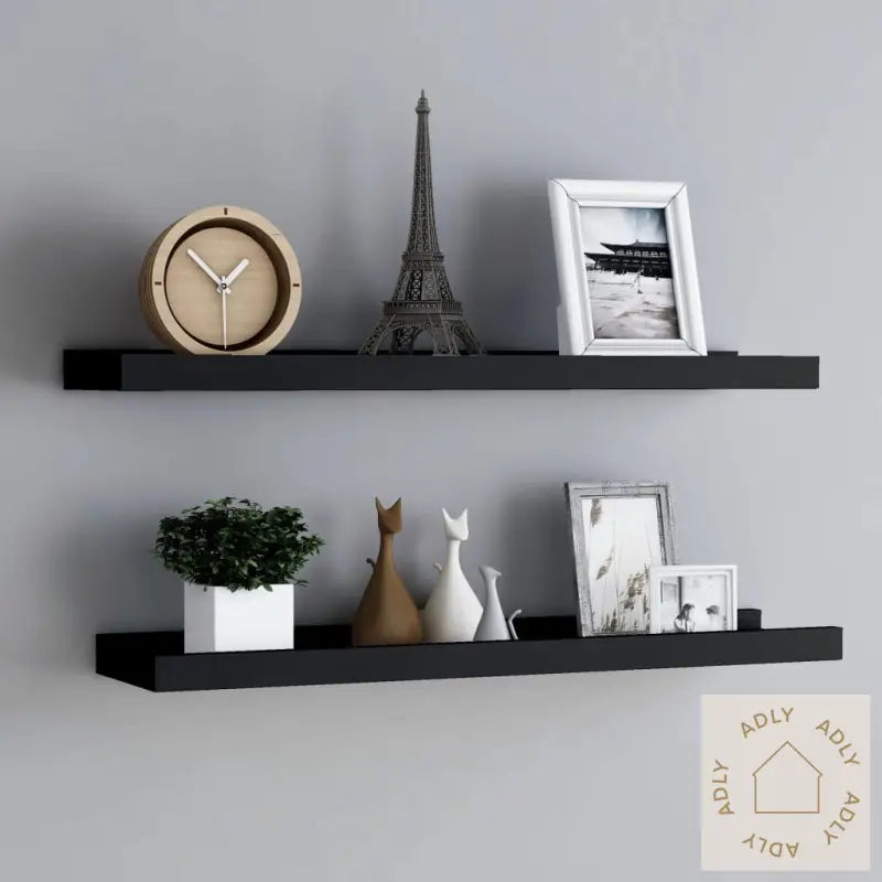 Flytende Vegghyller 2 Stk Svart 80X9X3 Cm Mdf