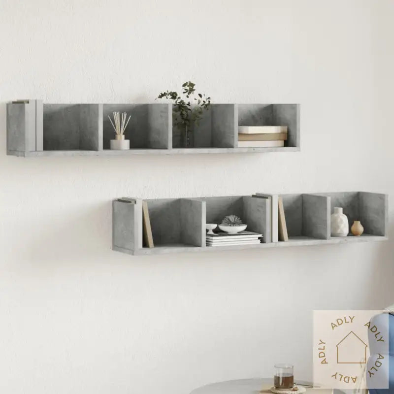 Veggskap 2 Stk Betonggrå 99X18X16,5 Cm Konstruert Tre
