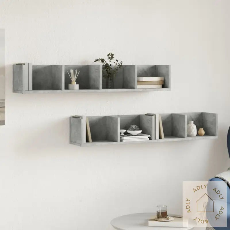 Veggskap 2 Stk Betonggrå 99X18X16,5 Cm Konstruert Tre