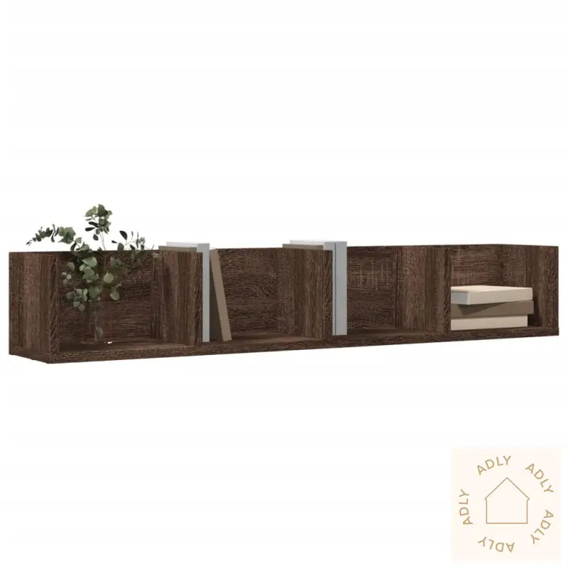 Veggskap 2 Stk Brun Eik 99X18X16,5 Cm Konstruert Tre