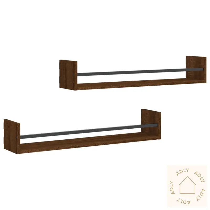 Vegghyller Med Stenger 2 Stk Brun Eik 80X16X14 Cm