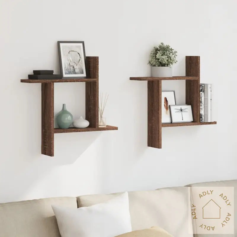 Vegghyller 2 Stk Brun Eik 50X12X50 Cm Konstruert Tre